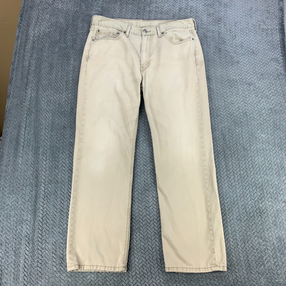 Levi 505 Regular Fit Pants Mens 36x30 Tan Khaki Straight Leg Cotton Faded